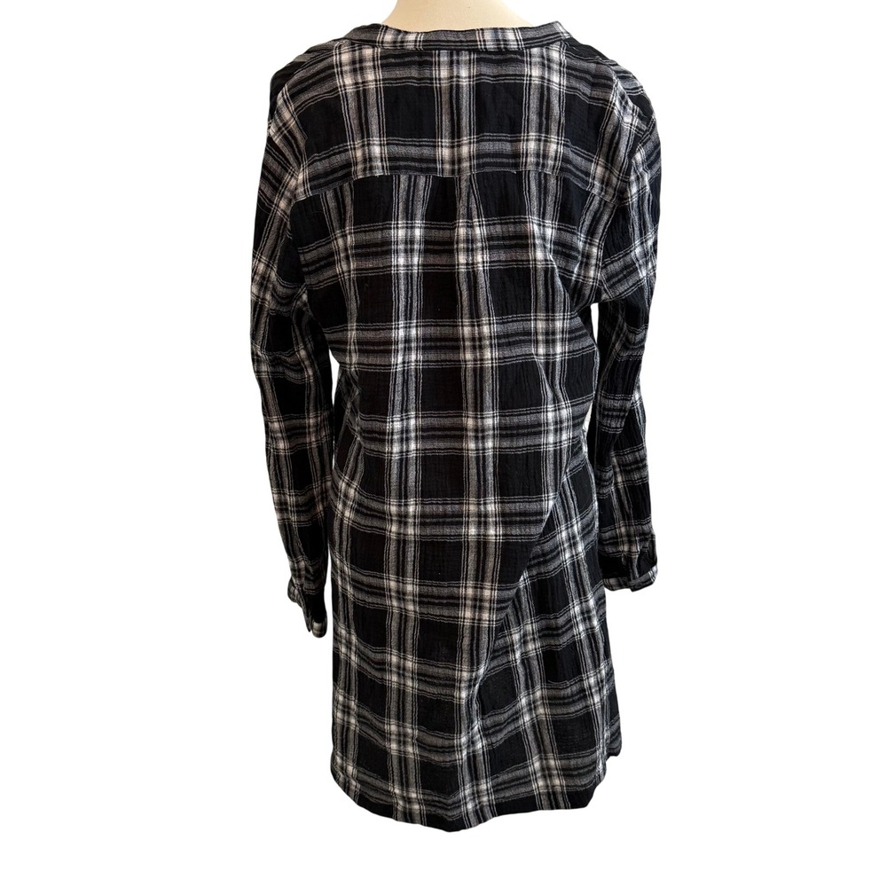 Garnet Hill Popover Plaid Tunic Shirt Dress Gauzy Organic Cotton Womens 14 - Picture 4 of 11